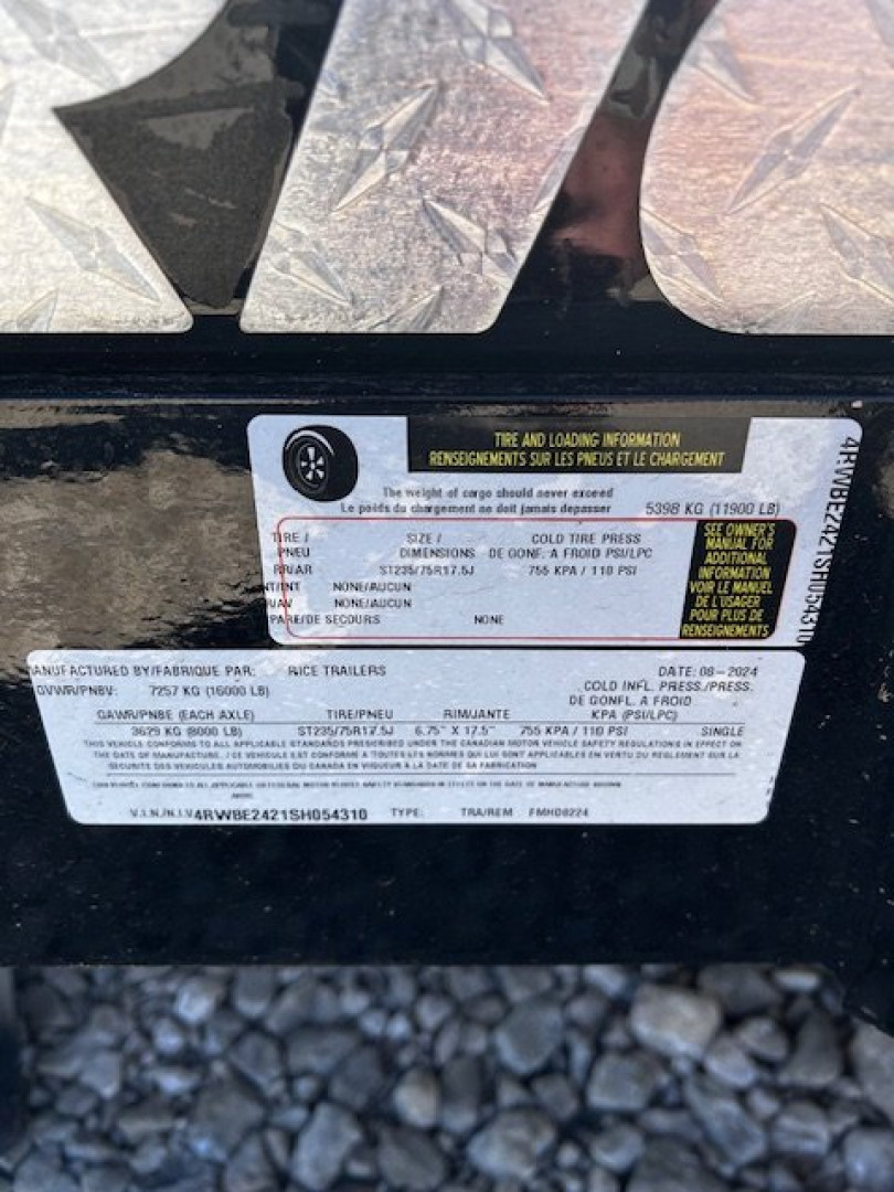 New 2025 RICE 82X24 Rice HD 16K GVWR Equipment Trailer