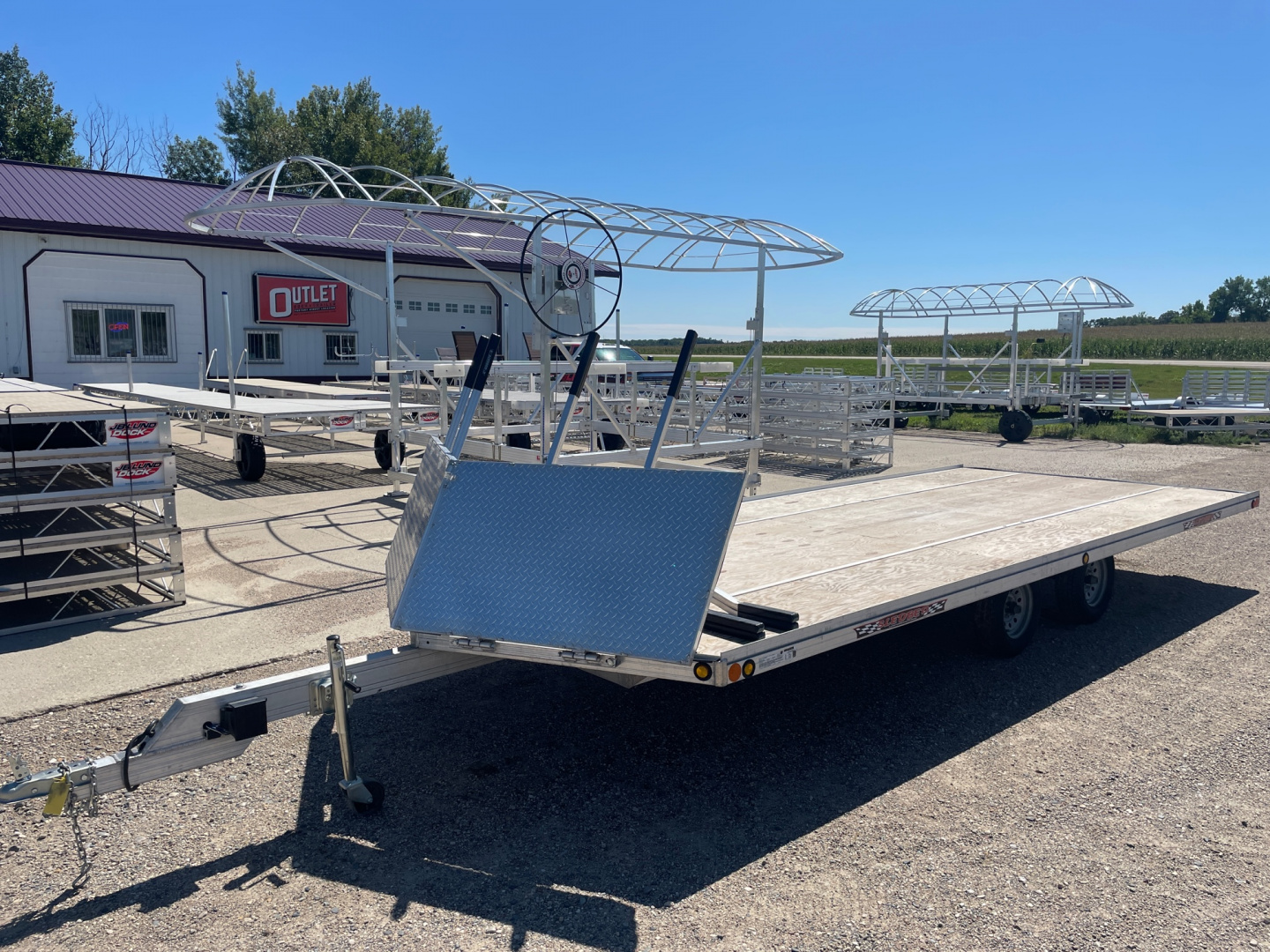 New 2024 22' V-FRONT SLEDBED 4-PLACE TANDEM AXLE SNOWMOBILE TRAILER w/SALT SHIELD by JB LUND