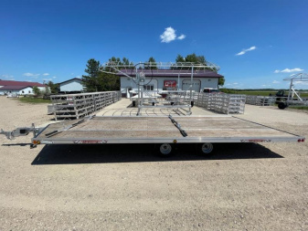 New 2025 20' V-FRONT SLEDBED 4-PLACE TANDEM AXLE SNOWMOBILE TRAILER by JB LUND