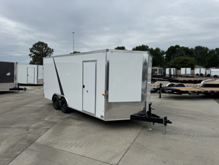 New 2026 AERO 8.5x18 +2’V, 7’ TALL, WHITE Interior, QUALITY Enclosed Rear Ramp Car Hauler Cargo Trailer
