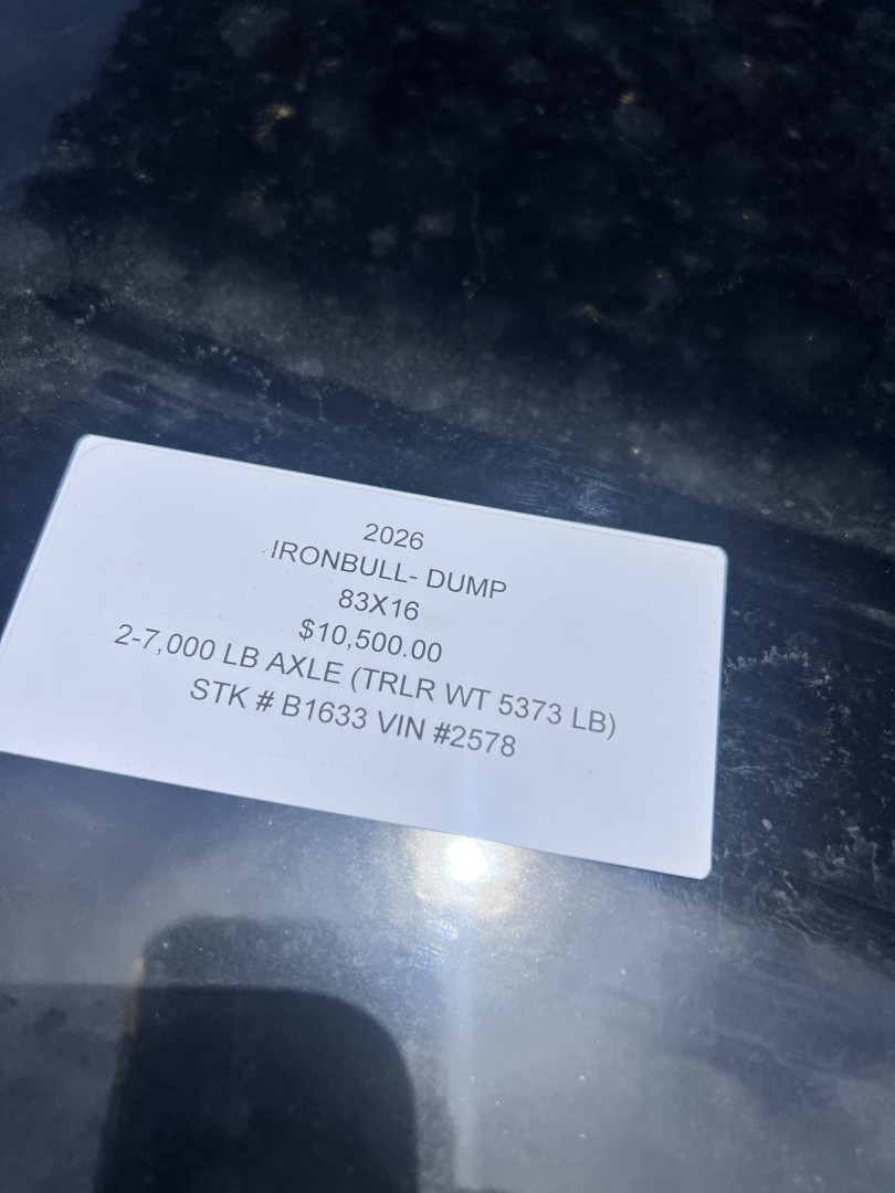 New 2026 IRON BULL 83X16 DUMP TRAILER W/ SCISSOR HOIST AND I-BEAM FRAME