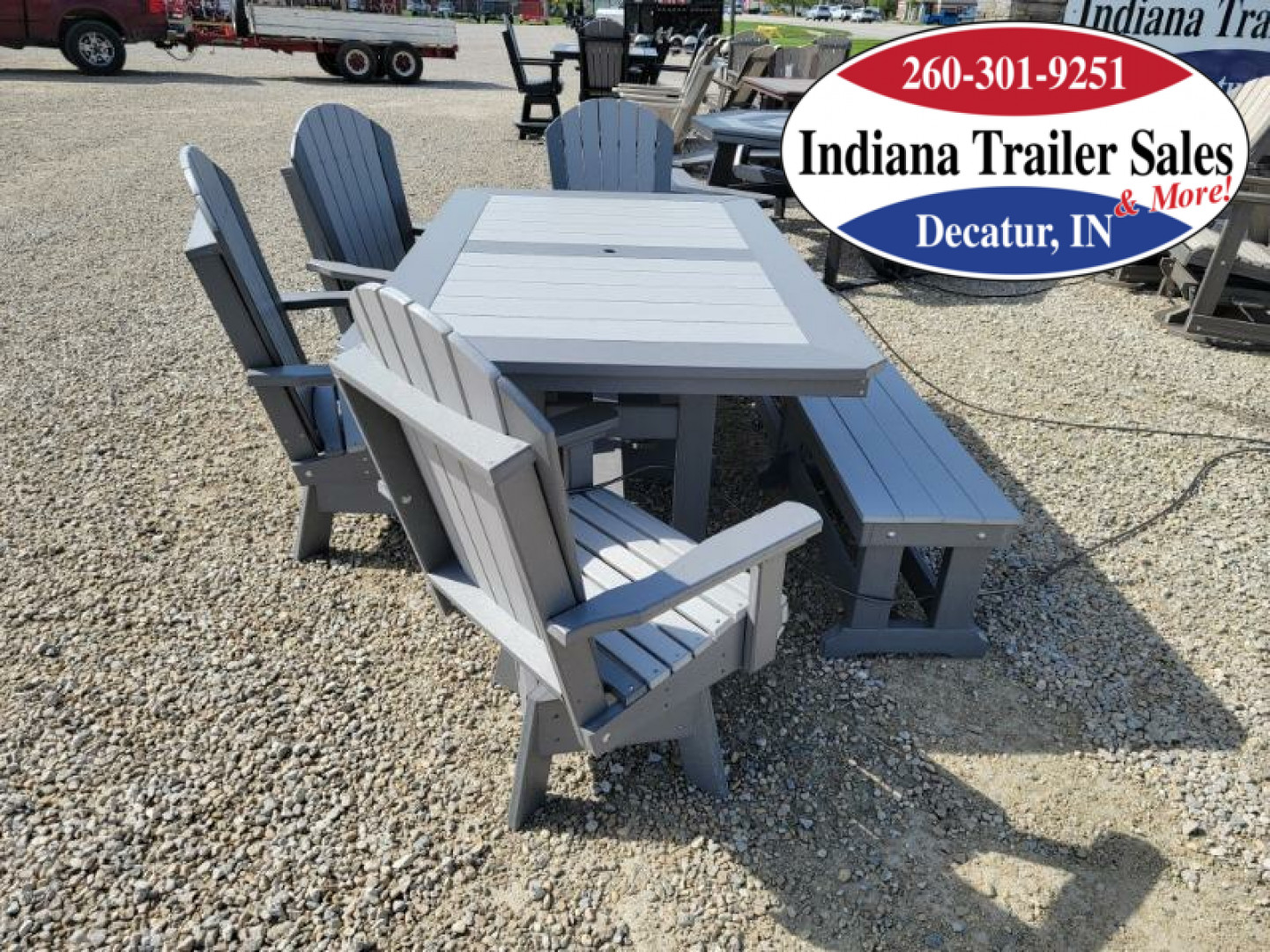 New Poly Furniture Complete 6ft Table w/1 Bench & 4 Swivel Chairs