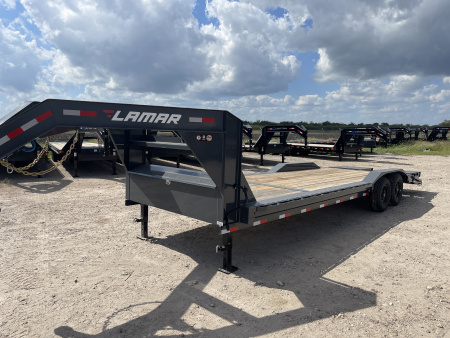 New 2026 Lamar Trailers 102X26 Gooseneck Lowboy Max Ramps 14K