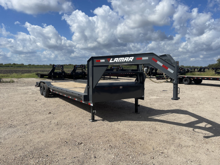 New 2026 Lamar Trailers 102X28 Gooseneck Lowboy Max Ramps 14K Car Hauler