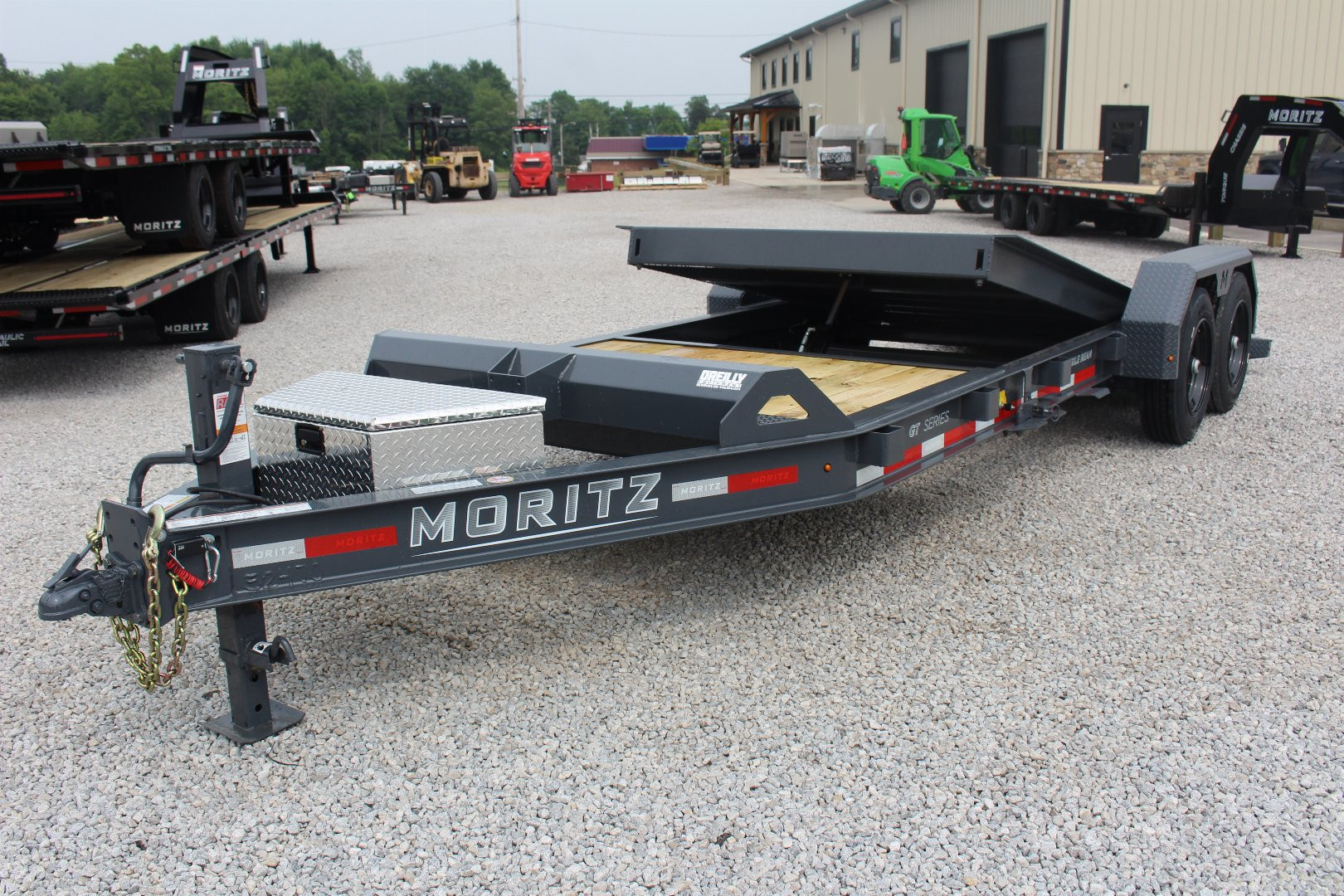 New 2025 Moritz 7' x 16' + 4' Low Pro - Gravity Tilt - Equipment Trailer - 16000# GVW