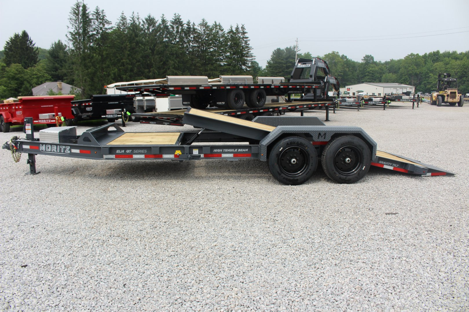 New 2025 Moritz 7' x 16' + 4' Low Pro - Gravity Tilt - Equipment Trailer - 16000# GVW