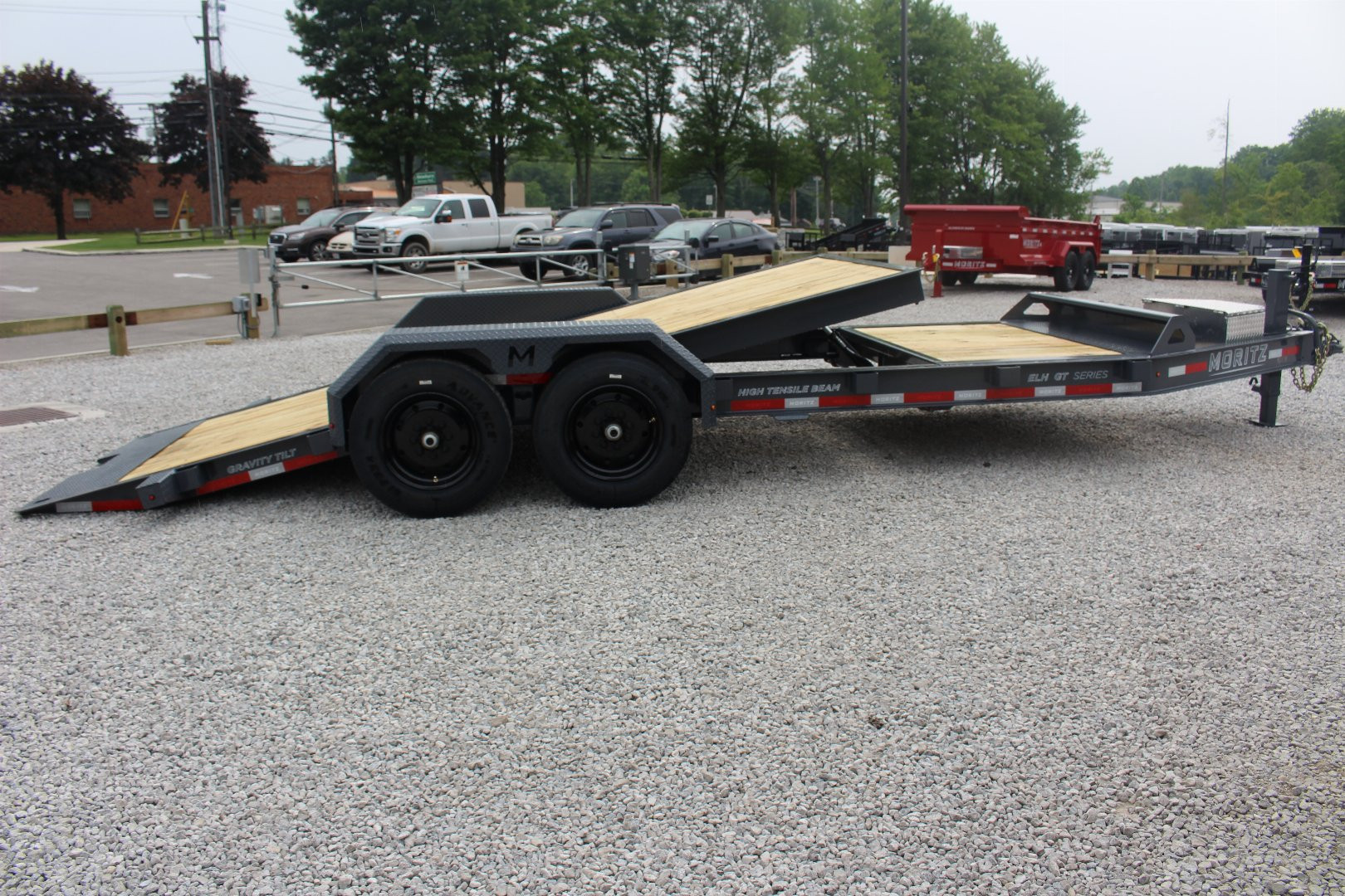 New 2025 Moritz 7' x 16' + 4' Low Pro - Gravity Tilt - Equipment Trailer - 16000# GVW