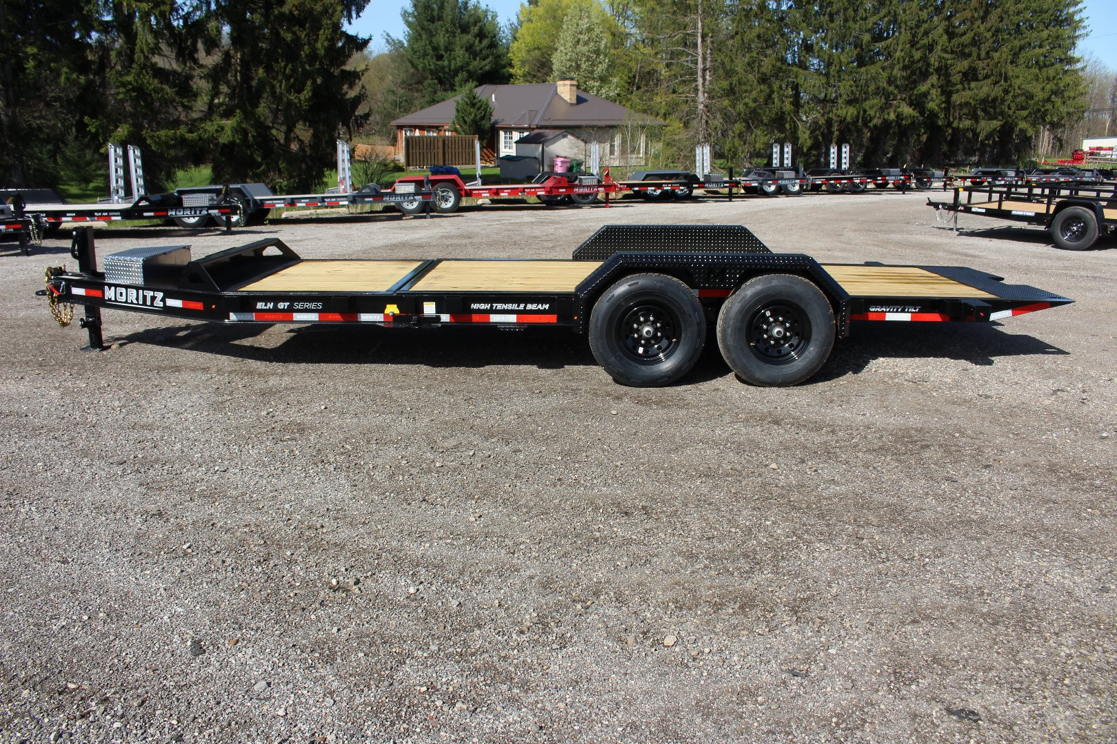 New 2025 Moritz 7' x 16' + 4' Low Pro - Gravity Tilt - Equipment Trailer - 14000# GVW
