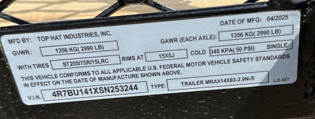 New 2025 Top Hat 14x83 MRAX Utility Trailer