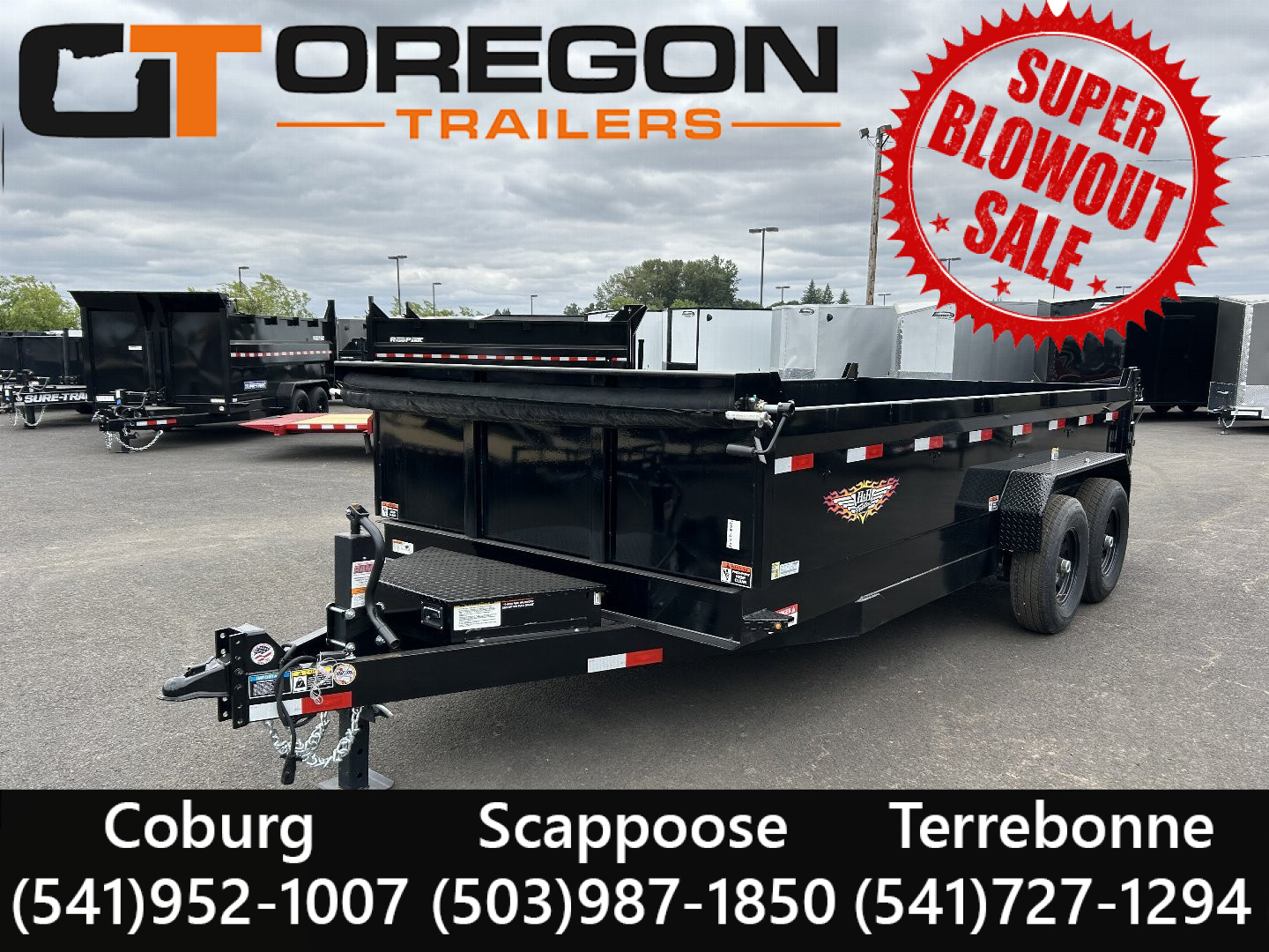 New 2025 H&H 7X16 Heavy Duty Low Pro Open Steel Scissor Dump 14K GVWR