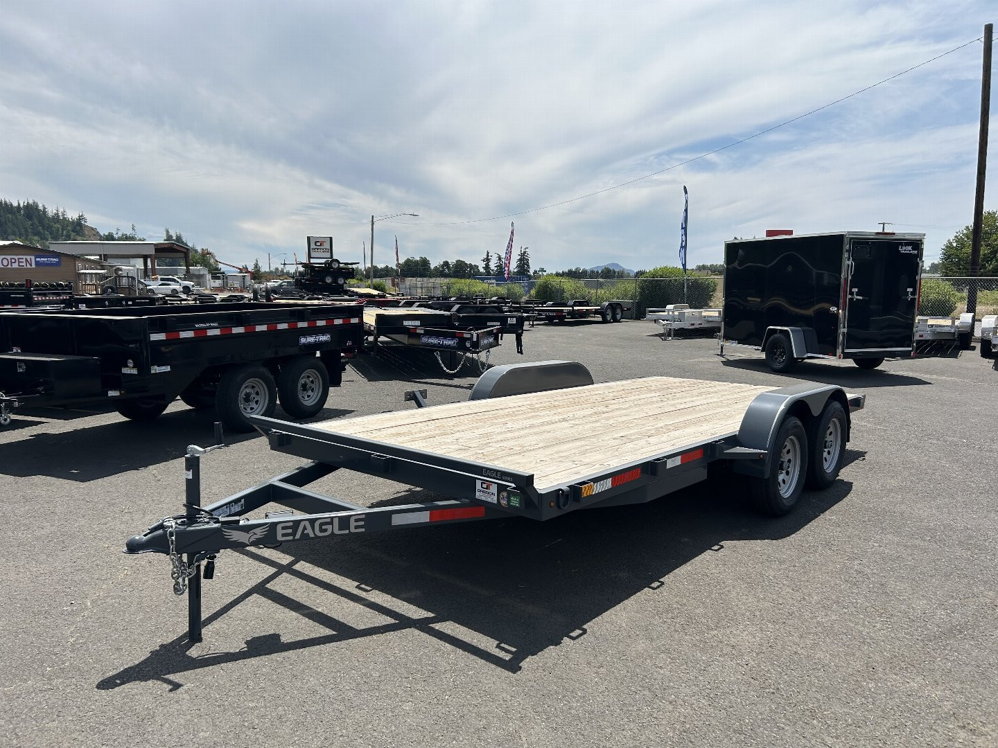 New 2025 Eagle 7x16 Open Steel Carhauler Flatbed Trailer 7K GVWR
