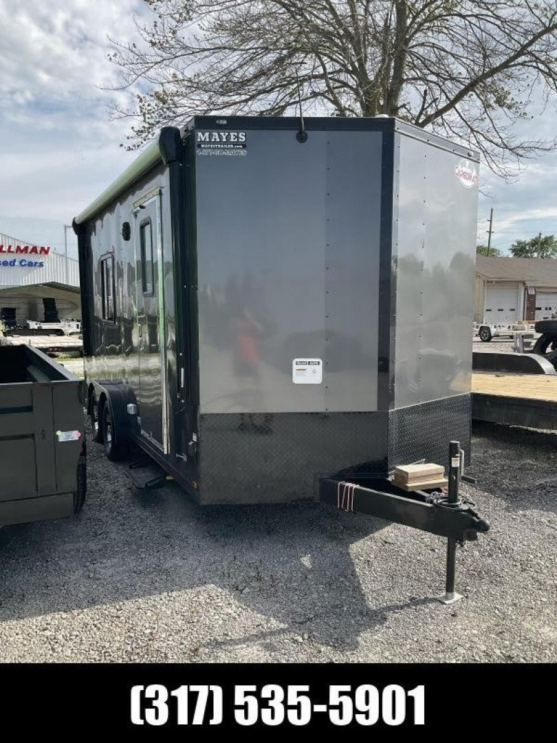 New 2022 Cargo Mate EHW718TA2 Enclosed Cargo<br />
Factory Demo<br />
No miles other than shipping<br />
7x18 TA RAMP DOOR (GVW:7000)<br />
Camper Model<br />
Pop Out Camper side mounted bed <br />
110 Power<br />
Toilet and Sink <br />
Wet Sounds Stereo