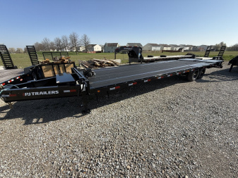 New 2024 PJ Trailers LX302 Flatbed Trailer 102X30 TA DOVETAIL W/ MONSTER RAMPS (GVW:16000) BLACK