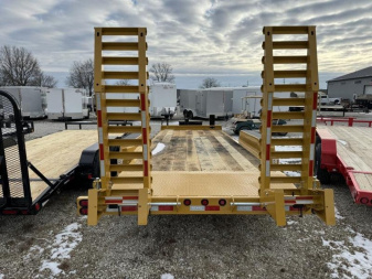 New 2025 Behnke CBCT2020E-S10K Equipment Trailer 83X20 TA SKIDLOADER BEAVERTAIL W/FLIP-UP RAMPS (GVW:20000) CAT YELLOW