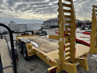 New 2025 Behnke CBCT2020E-S10K Equipment Trailer 83X20 TA SKIDLOADER BEAVERTAIL W/FLIP-UP RAMPS (GVW:20000) CAT YELLOW