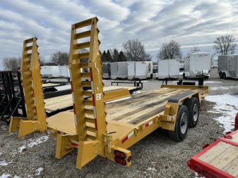 New 2025 Behnke CBCT2020E-S10K Equipment Trailer 83X20 TA SKIDLOADER BEAVERTAIL W/FLIP-UP RAMPS (GVW:20000) CAT YELLOW