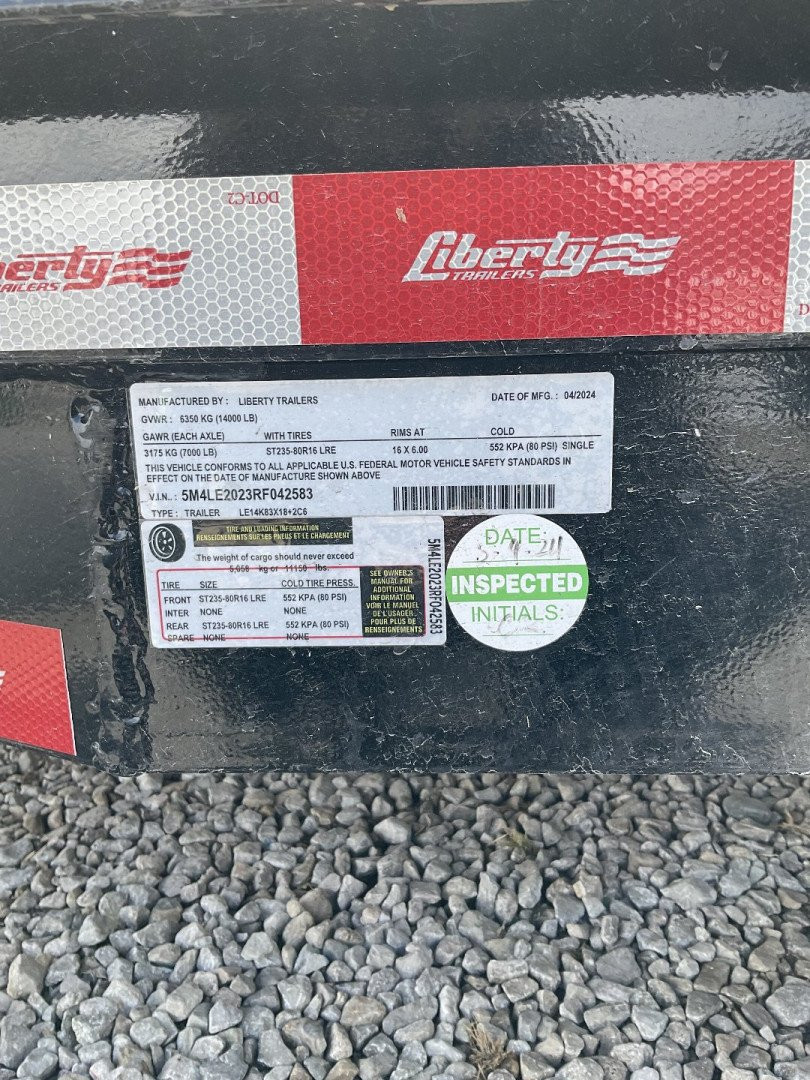New 2024 LIBERTY LE14K83X18+2C6 Equipment Trailer 83X20 TA (GVW:14000) BLACK