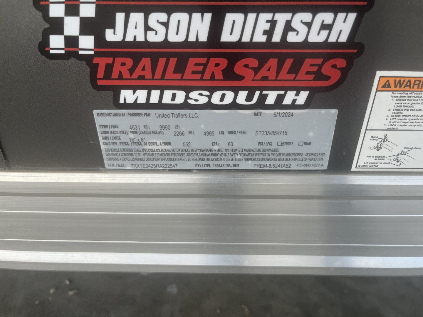 New 2024 United Trailers PREM-8.524TA52 Car / Racing Trailer