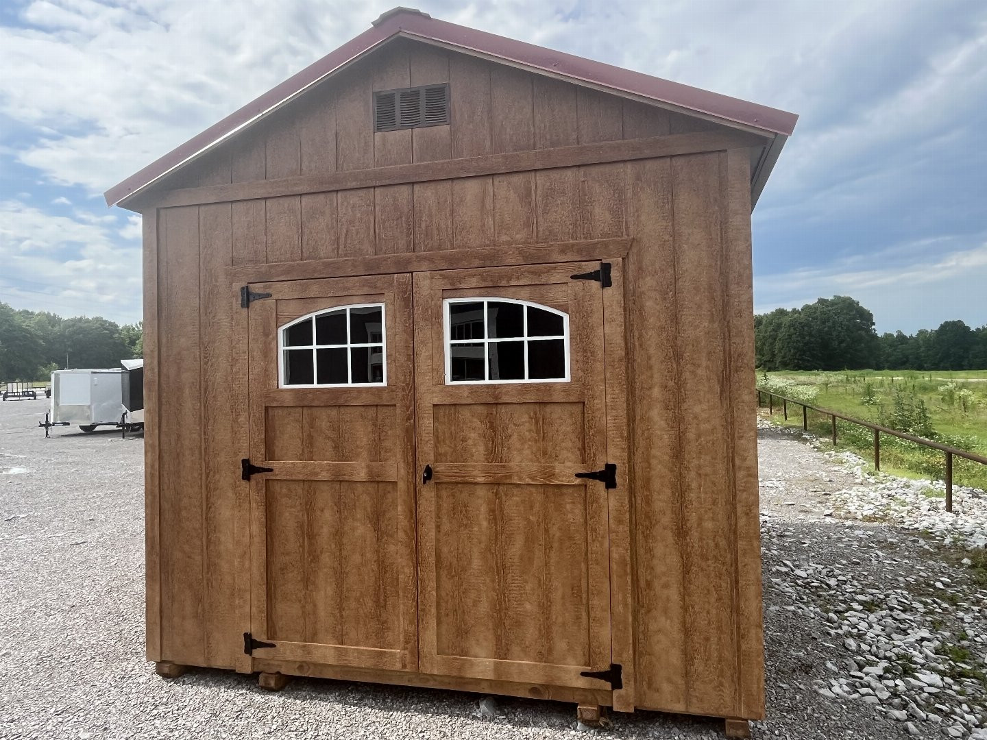 Used 2024 "REPO" 10x16 Cedar/Red Prem Shed Deluxe Cabin