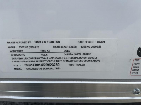 New 2024 Triple R 58 ENCLOSED Cargo / Enclosed Trailer