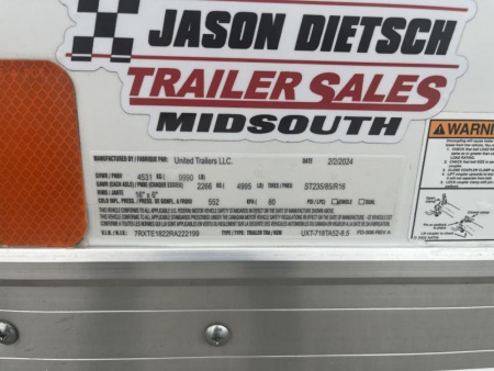 New 2024 United Trailers UXT-718TA52-8.5 Cargo / Enclosed Trailer