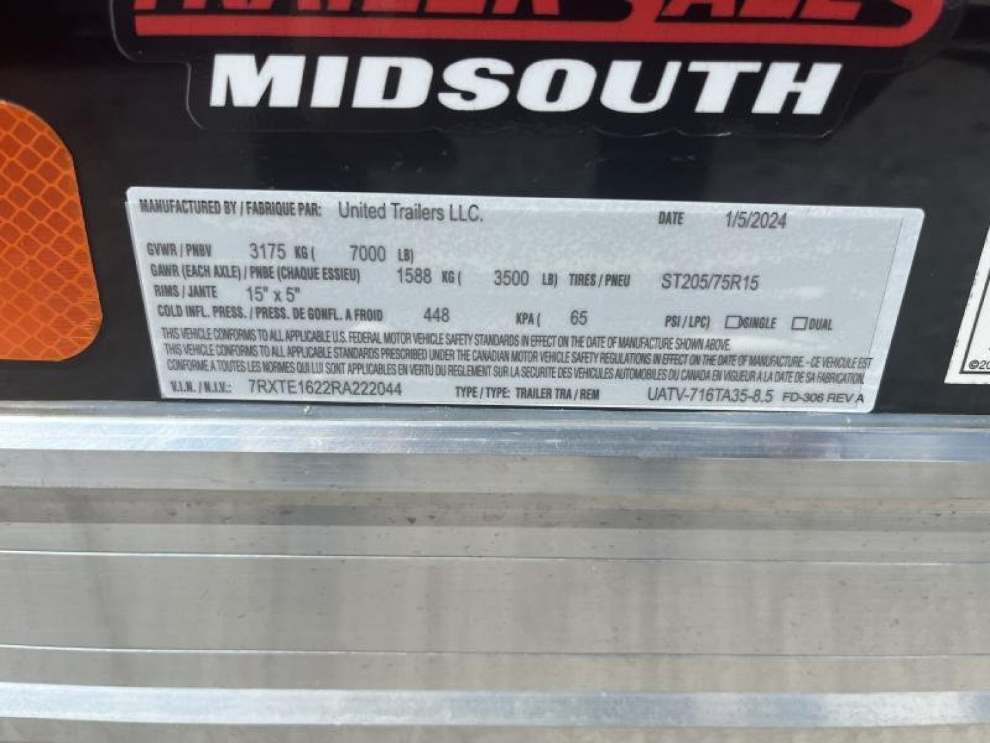 New 2024 United Trailers UATV-716TA35-8.5 ALL ALUMINUM  Cargo / Enclosed Trailer