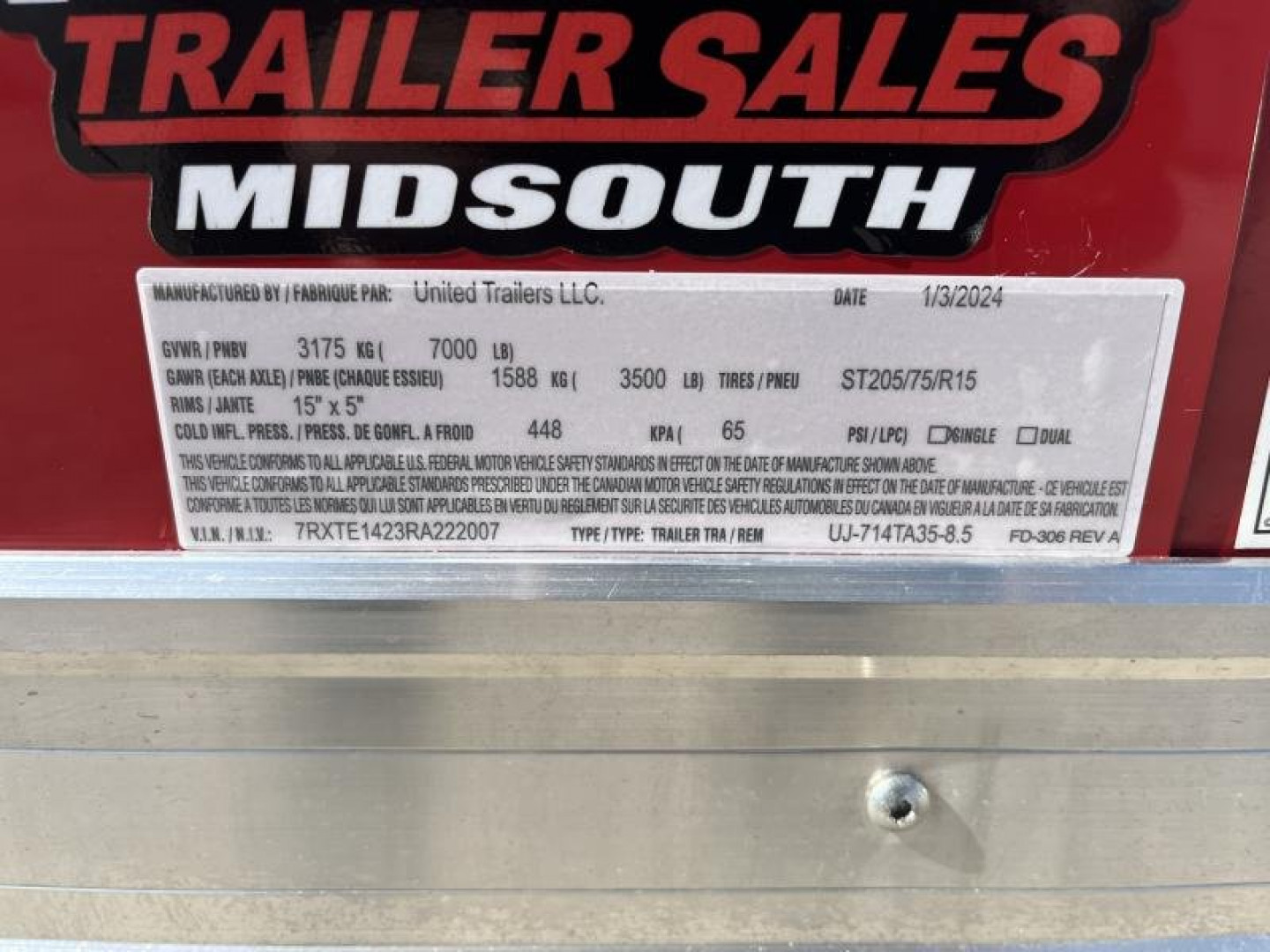 New 2024 United Trailers UJ-714TA35-8.5 Cargo / Enclosed Trailer