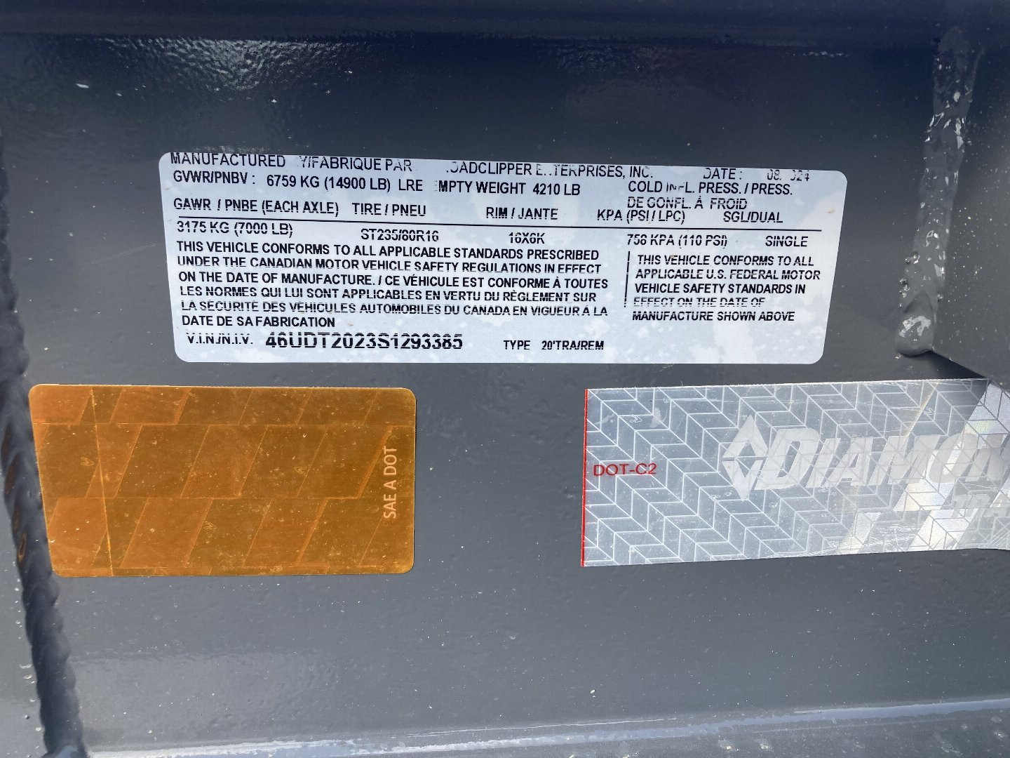 New 2025 Diamond C Trailers HDT207 20X82 Tilt Trailer