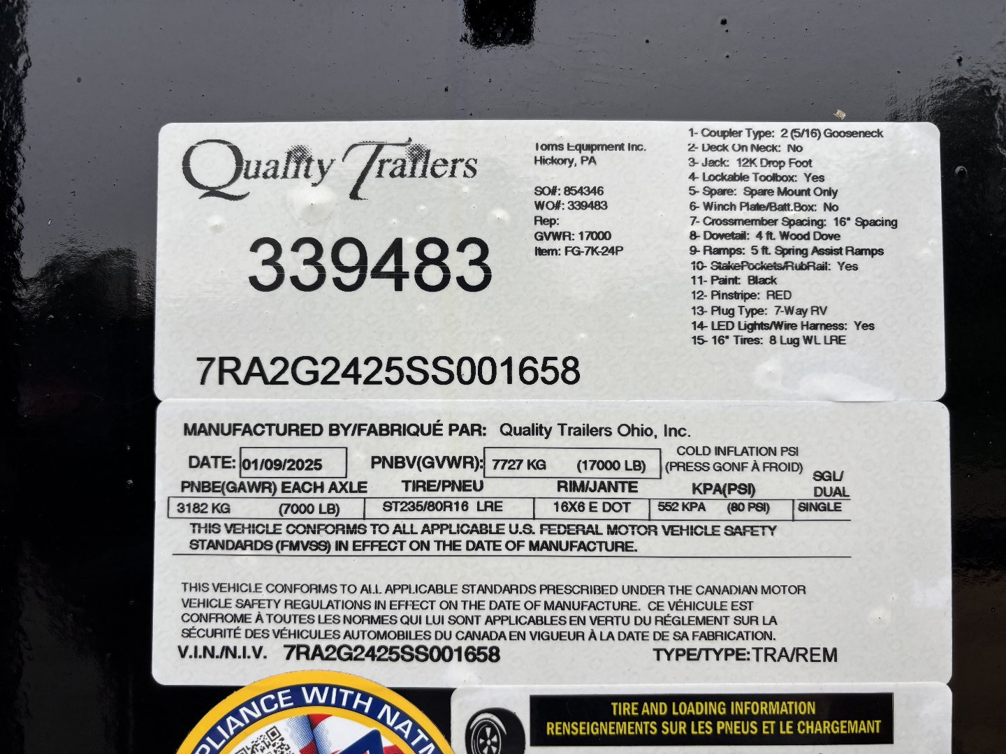 Used NEW/USED 2025 Quality Trailers 24' Gooseneck (20' + 4' Dovetail) Pro Series - 17000# GVWR