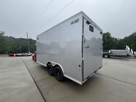 New 2025 Car Mate Trailers 8X 16 Custom Car Enclosed Trailer - Silver Frost W/ Ramp Door - 9990# GVWR