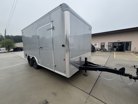 New 2025 Car Mate Trailers 8X 16 Custom Car Enclosed Trailer - Silver Frost W/ Ramp Door - 9990# GVWR