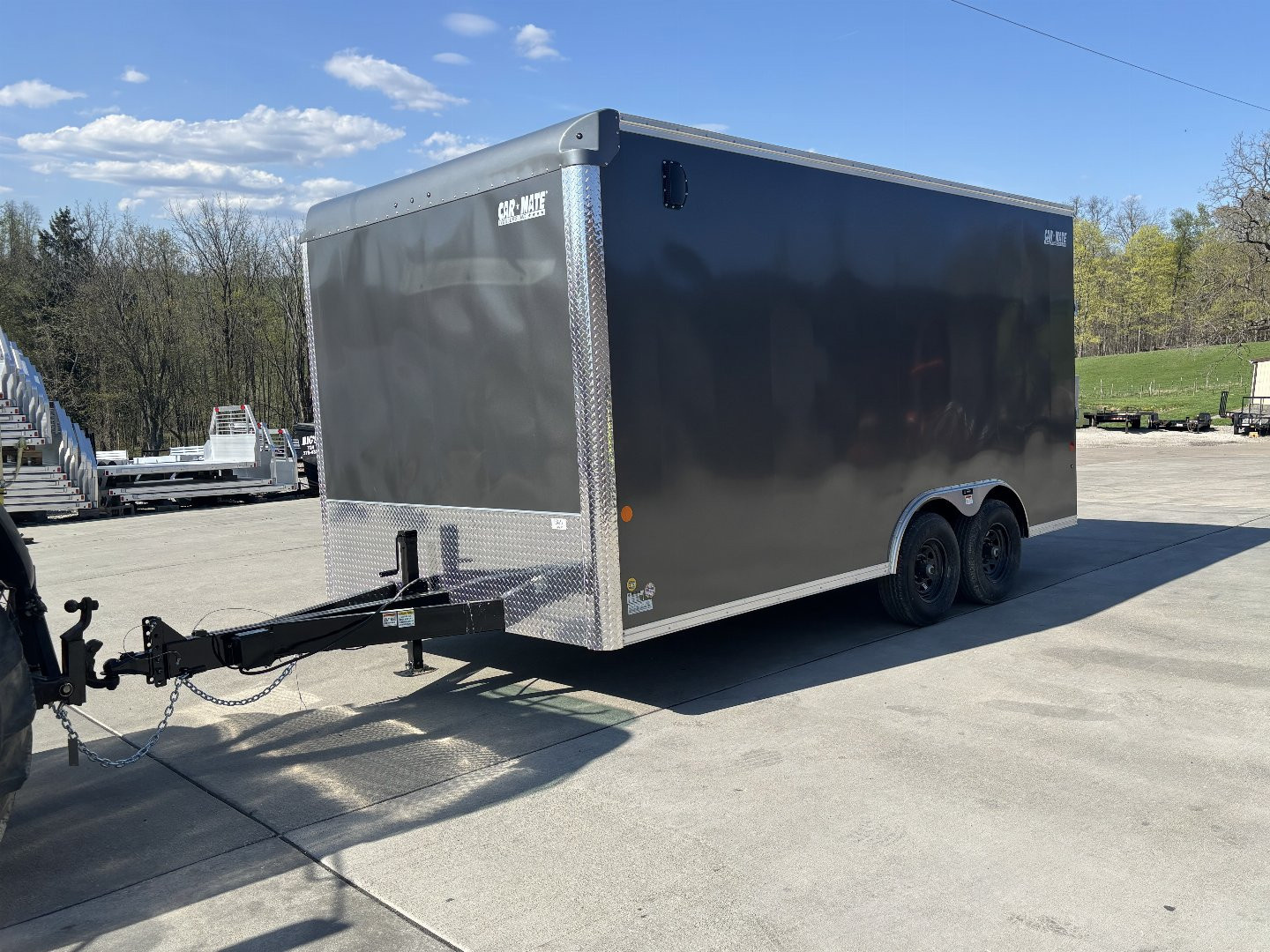 New 2025 Car Mate Trailers 8X 16 Custom Car Enclosed Trailer - Charcoal Gray W/ Ramp Door - 9990# GVWR