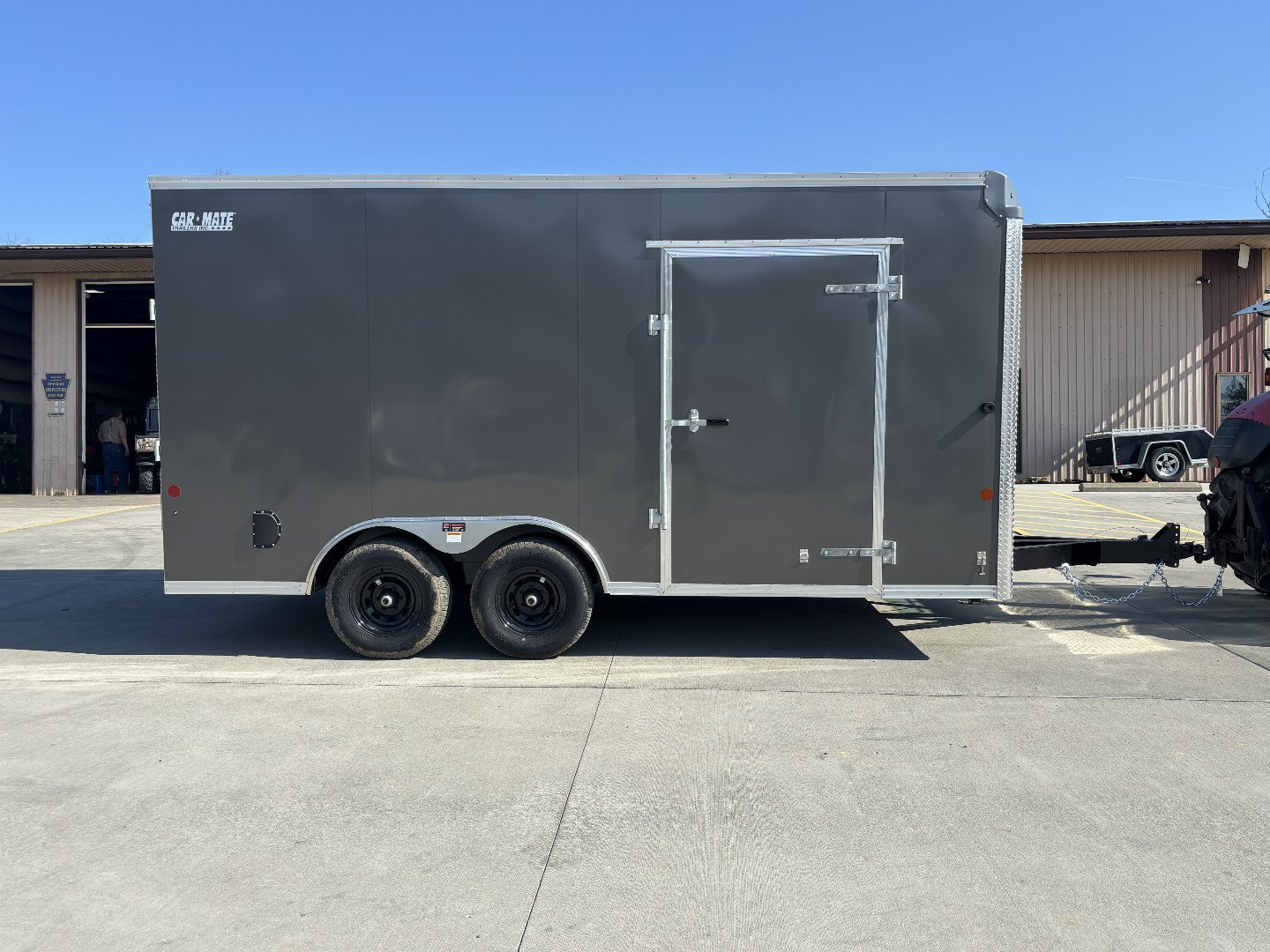 New 2025 Car Mate Trailers 8X 16 Custom Car Enclosed Trailer - Charcoal Gray W/ Ramp Door - 9990# GVWR