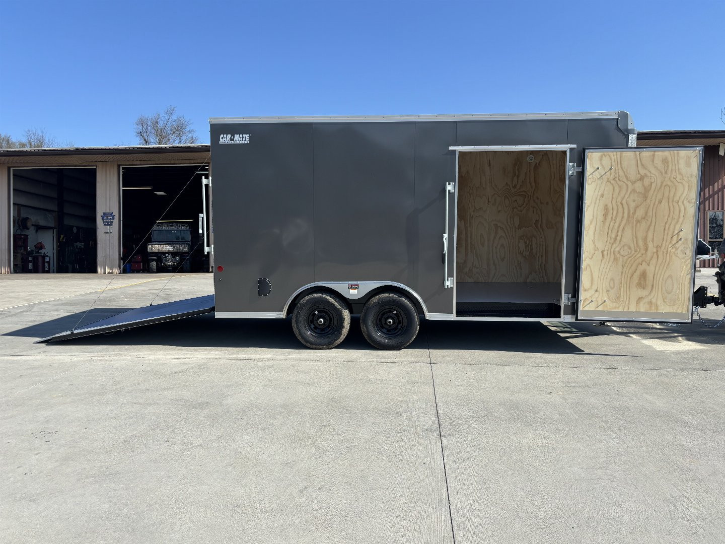 New 2025 Car Mate Trailers 8X 16 Custom Car Enclosed Trailer - Charcoal Gray W/ Ramp Door - 9990# GVWR