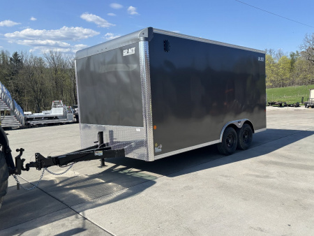 New 2025 Car Mate Trailers 8X 16 Custom Car Enclosed Trailer - Charcoal Gray W/ Ramp Door - 9990# GVWR