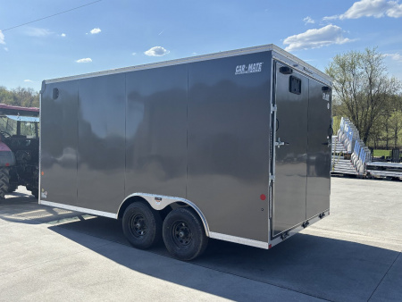 New 2025 Car Mate Trailers 8X 16 Custom Car Enclosed Trailer - Charcoal Gray W/ Ramp Door - 9990# GVWR