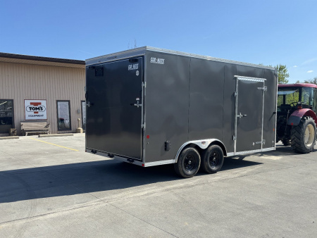 New 2025 Car Mate Trailers 8X 16 Custom Car Enclosed Trailer - Charcoal Gray W/ Ramp Door - 9990# GVWR