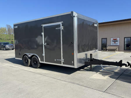 New 2025 Car Mate Trailers 8X 16 Custom Car Enclosed Trailer - Charcoal Gray W/ Ramp Door - 9990# GVWR