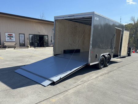 New 2025 Car Mate Trailers 8X 16 Custom Car Enclosed Trailer - Charcoal Gray W/ Ramp Door - 9990# GVWR
