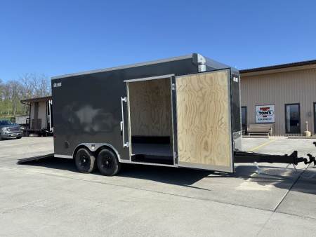 New 2025 Car Mate Trailers 8X 16 Custom Car Enclosed Trailer - Charcoal Gray W/ Ramp Door - 9990# GVWR