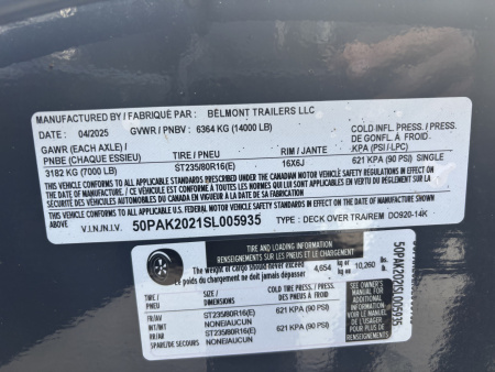 New 2025 Belmont Trailers 102"X20' Deckover HD Trailer - Charcoal Gray - 14,000# GVWR