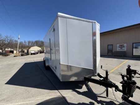 New 2025 Car Mate Trailers 7x16 Avalanche Enclosed Trailer (V-Nose) - White w/ Ramp - 12" Extra Height - 7000# GVWR