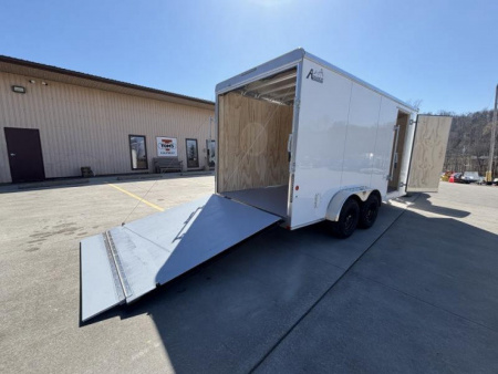 New 2025 Car Mate Trailers 7x16 Avalanche Enclosed Trailer (V-Nose) - White w/ Ramp - 12" Extra Height - 7000# GVWR
