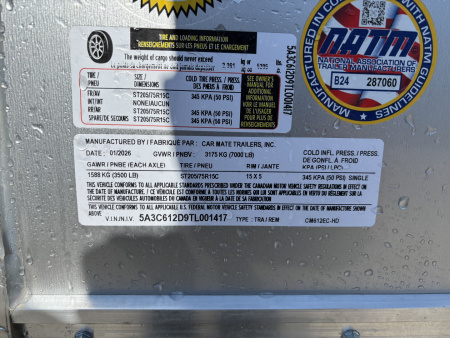 New 2026 Car Mate Trailers 6X12 EC-HD Enclosed Trailer - Silver Frost w/ Barn Doors - 7000# GVWR