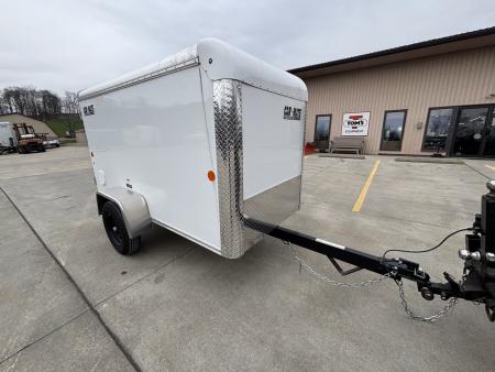New 2026 Car Mate Trailers 4X8 1/2 Custom Cargo Enclosed Trailer - Crystal White - W/ Single Barn Door - 2000# GVWR