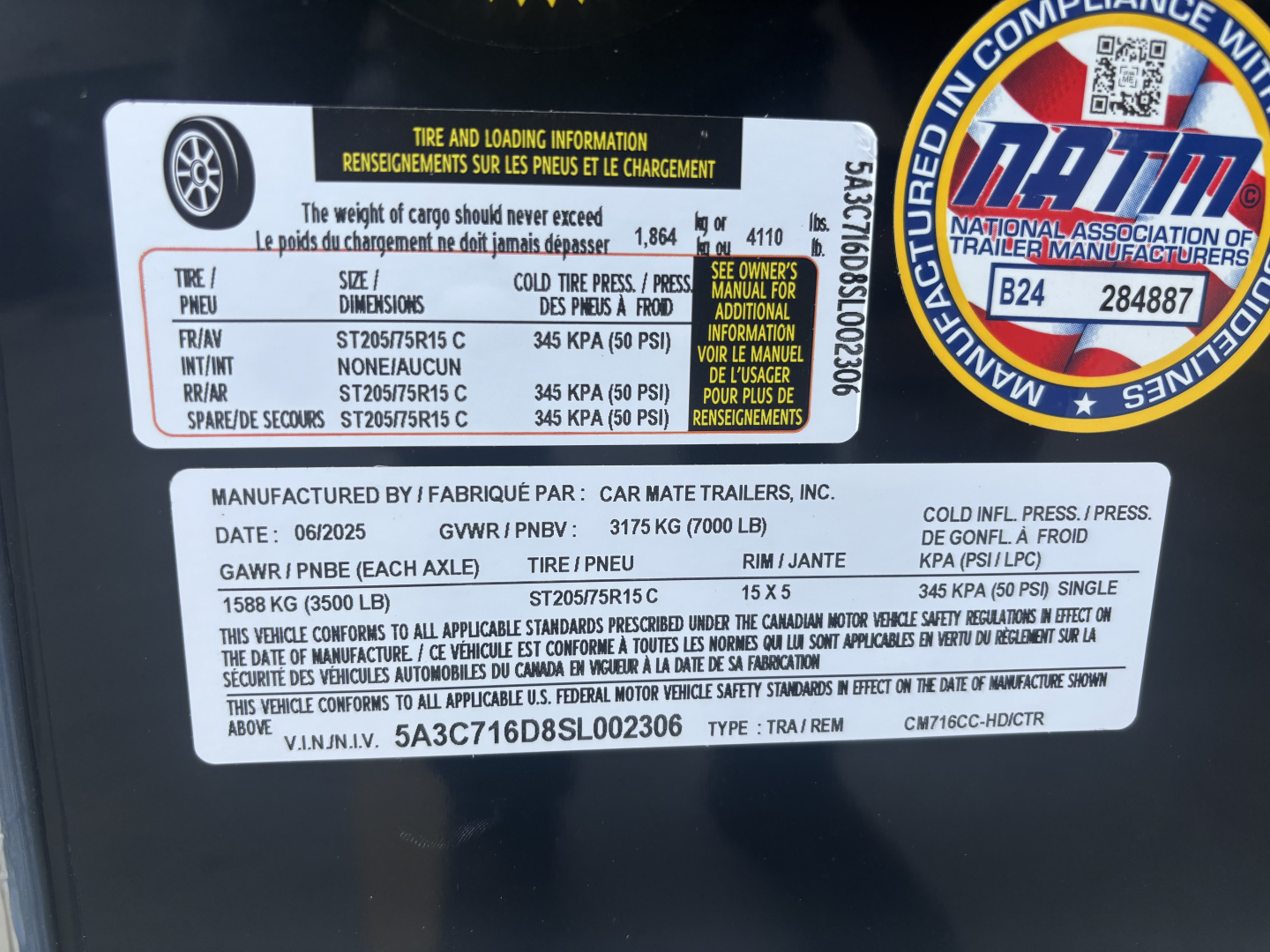 New 2025 Car Mate Trailers 7X16 Custom Cargo HD Enclosed Trailer - Contractor Package (w/ Ladder & Ladder racks) - Black w/ Ramp - 7000# GVWR