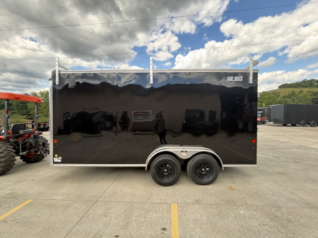 New 2025 Car Mate Trailers 7X16 Custom Cargo HD Enclosed Trailer - Contractor Package (w/ Ladder & Ladder racks) - Black w/ Ramp - 7000# GVWR