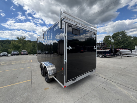 New 2025 Car Mate Trailers 7X16 Custom Cargo HD Enclosed Trailer - Contractor Package (w/ Ladder & Ladder racks) - Black w/ Ramp - 7000# GVWR