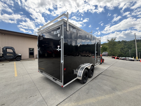 New 2025 Car Mate Trailers 7X16 Custom Cargo HD Enclosed Trailer - Contractor Package (w/ Ladder & Ladder racks) - Black w/ Ramp - 7000# GVWR