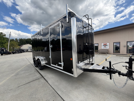 New 2025 Car Mate Trailers 7X16 Custom Cargo HD Enclosed Trailer - Contractor Package (w/ Ladder & Ladder racks) - Black w/ Ramp - 7000# GVWR